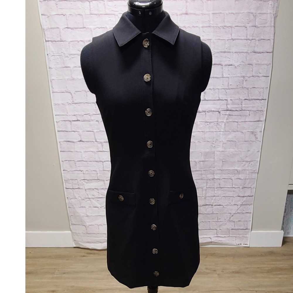 French Connection Azra Twill Sleeveless Button Mini Dress Black  US 2 NEW